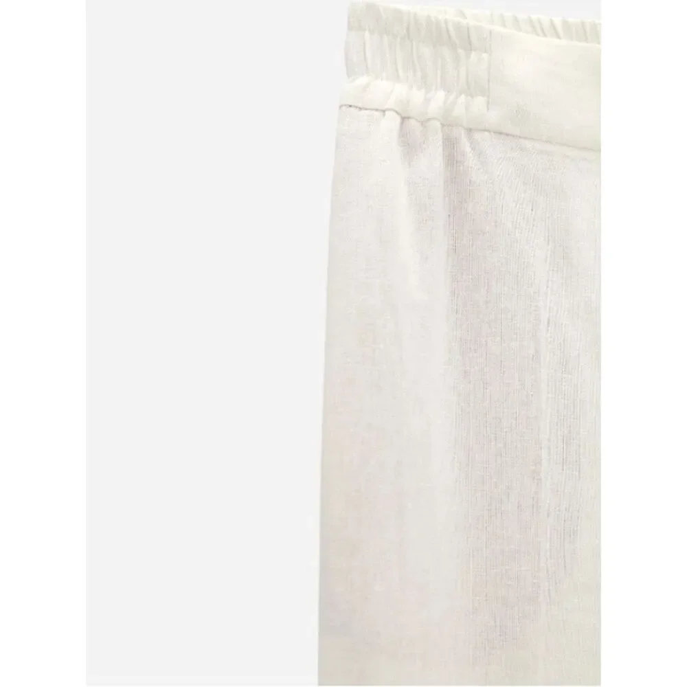ZARA LINEN BLEND WIDE LEG PANTS ECRU